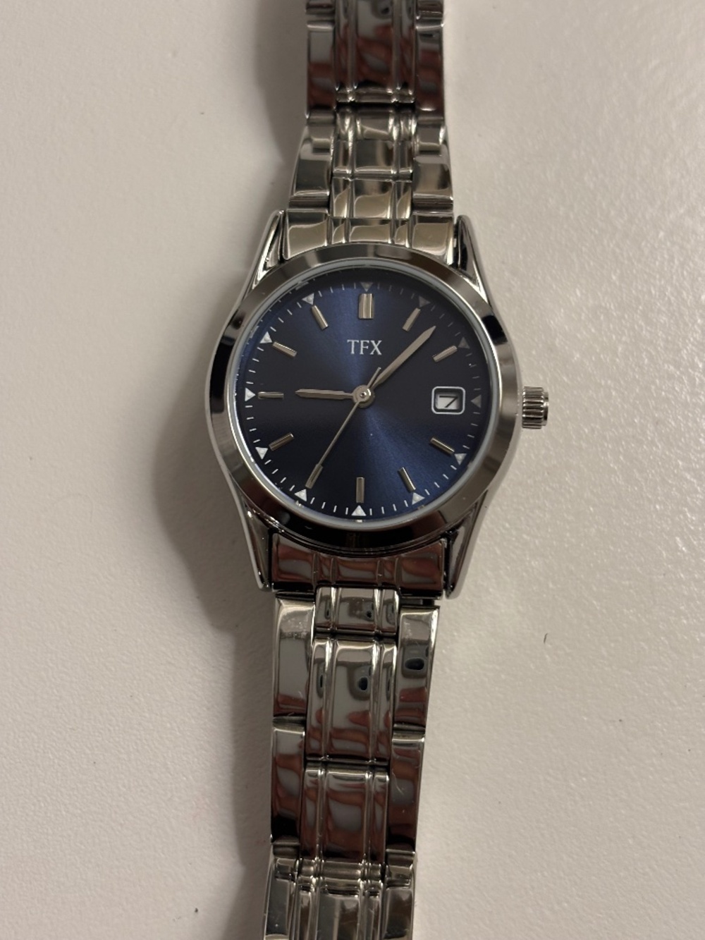 Bulova TFX Ladies Silver Tone Calendar Watch Blue Dial – Running